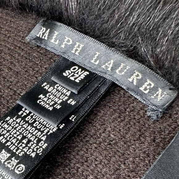 Ralph Lauren Espresso Brown Italian Shearling & Cashmere Blend Knit Scarf - Picture 2 of 16